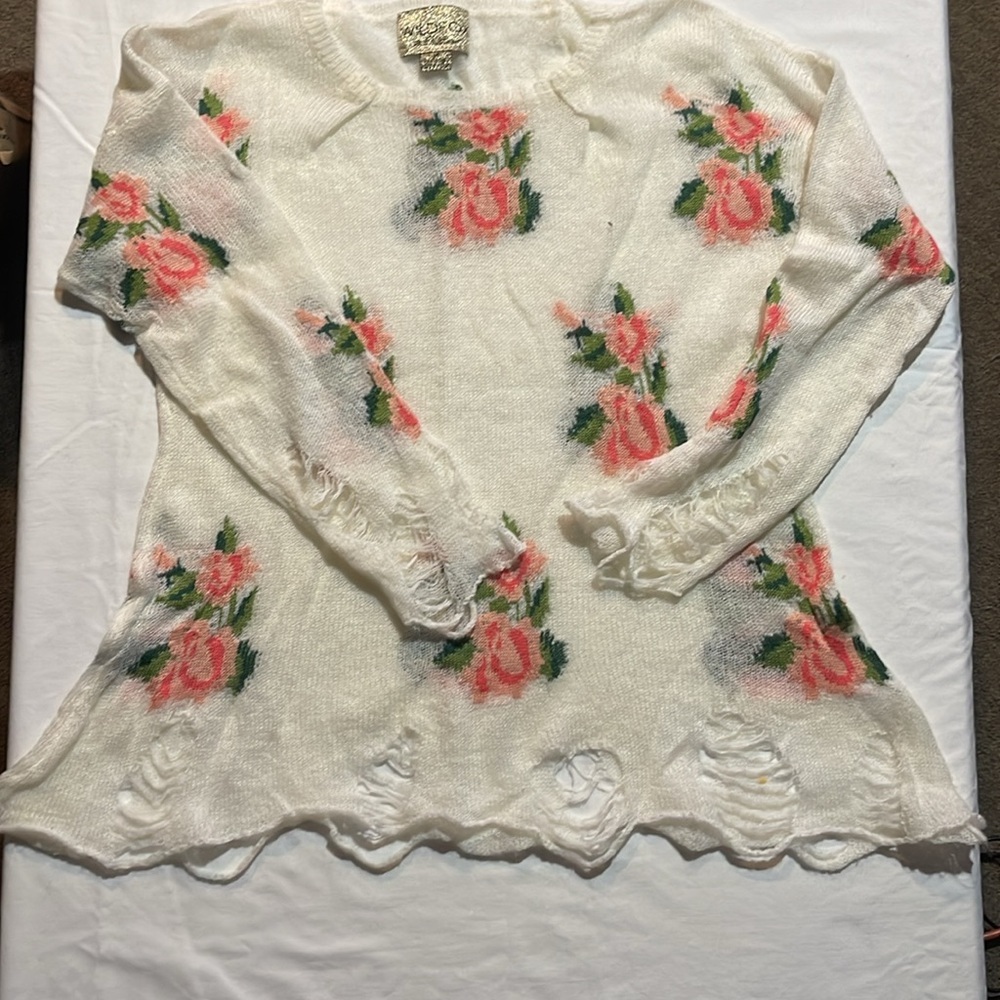 Wildfox White and Pink Floral Sweater